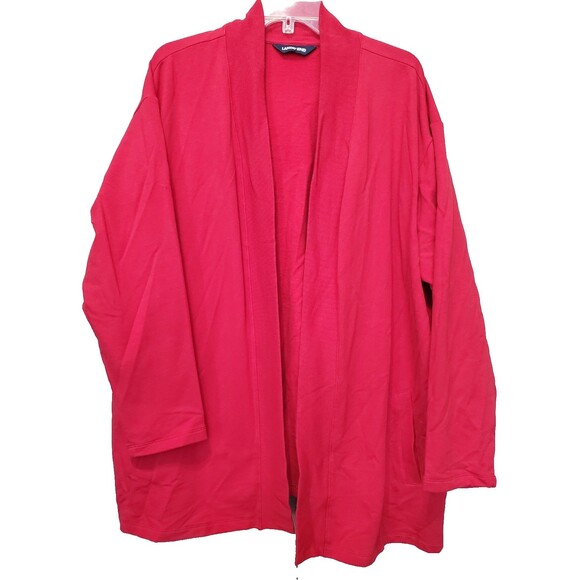 Lands' End Women's Red Terry Knit Open Front Cardigan with Pockets Size 2X 20-22 - Picture 1 of 9